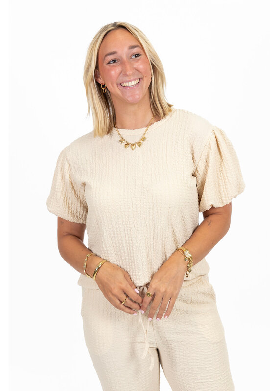 21Jewelz Losvallende co-ord set met pofmouwtjes - beige