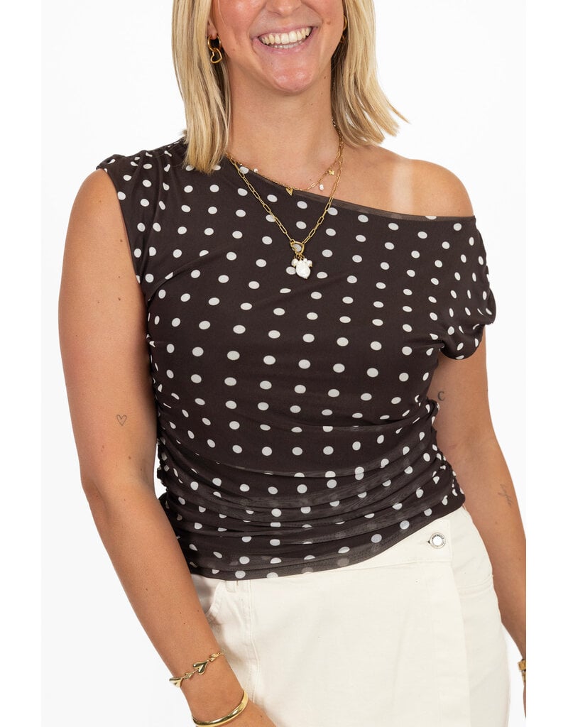 21Jewelz Gedrapeerde mouwloze top met stippen - bruin/beige