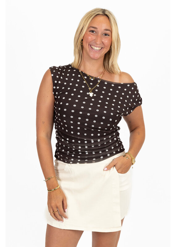 21Jewelz Gedrapeerde mouwloze top met stippen - bruin/beige