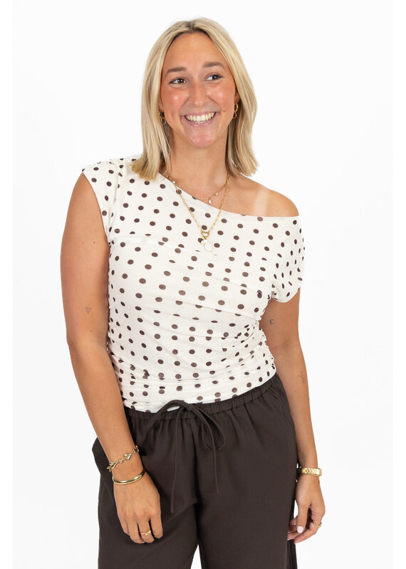21Jewelz Gedrapeerde mouwloze top met stippen - beige/bruin