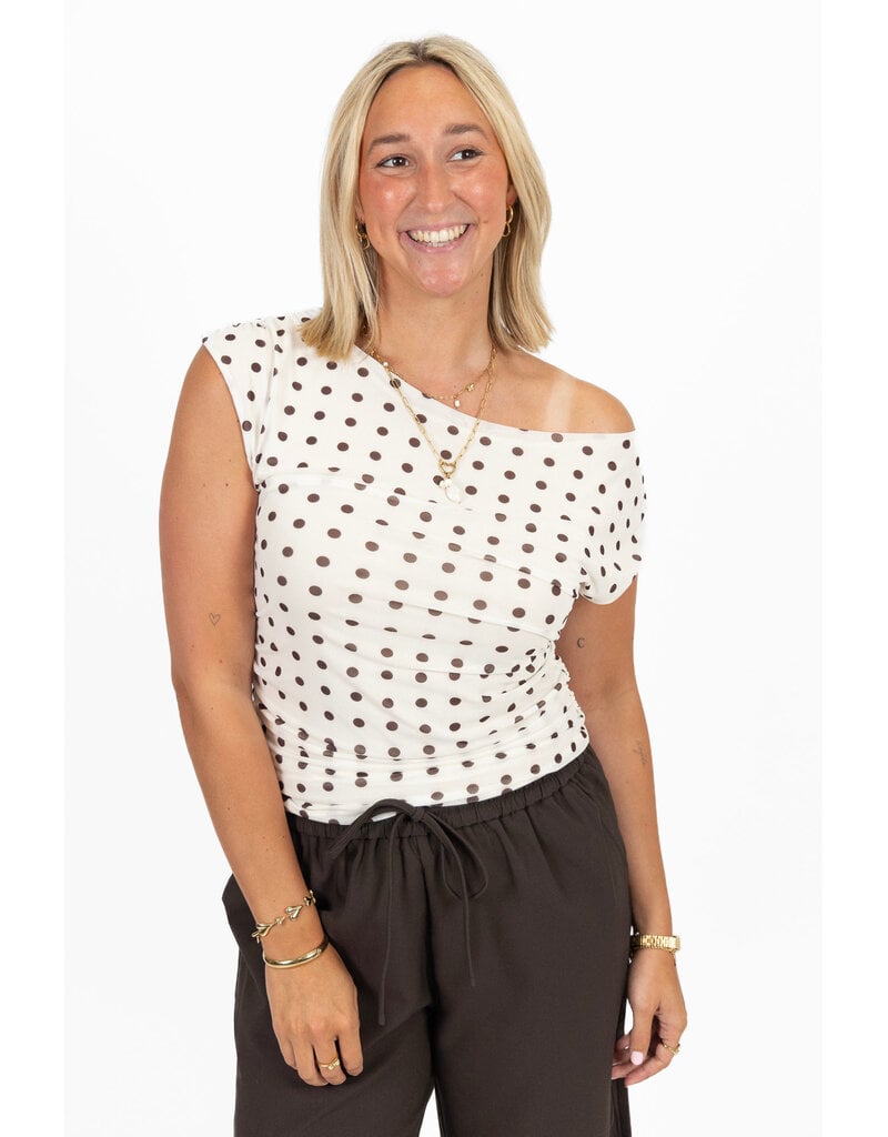 21Jewelz Gedrapeerde mouwloze top met stippen - beige/bruin