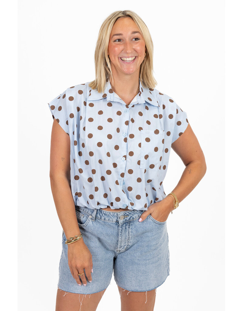21Jewelz Mouwloze blouse met stippen - blauw/bruin