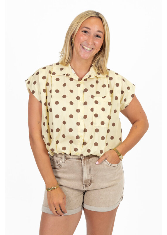 21Jewelz Mouwloze blouse met stippen - geel/bruin
