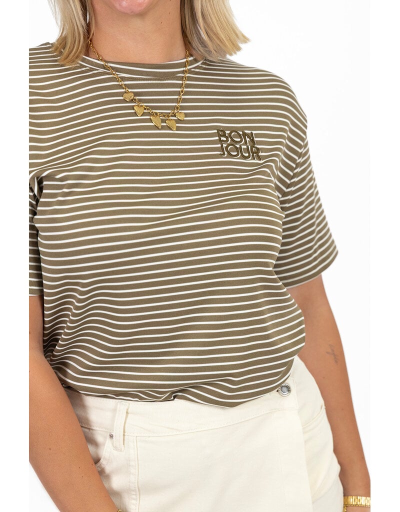 21Jewelz Gestreept shirtje bonjour - groen/wit