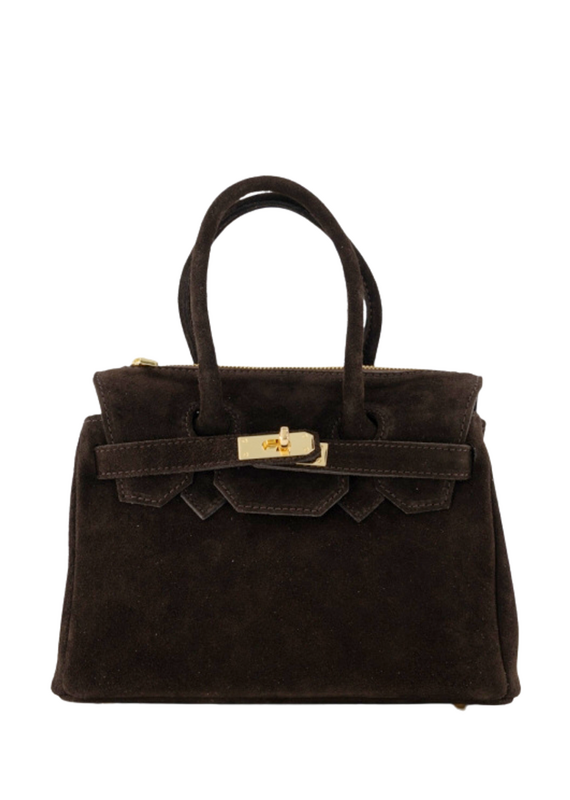 21Jewelz Fashion handtasje met gesp - suede donkerbruin