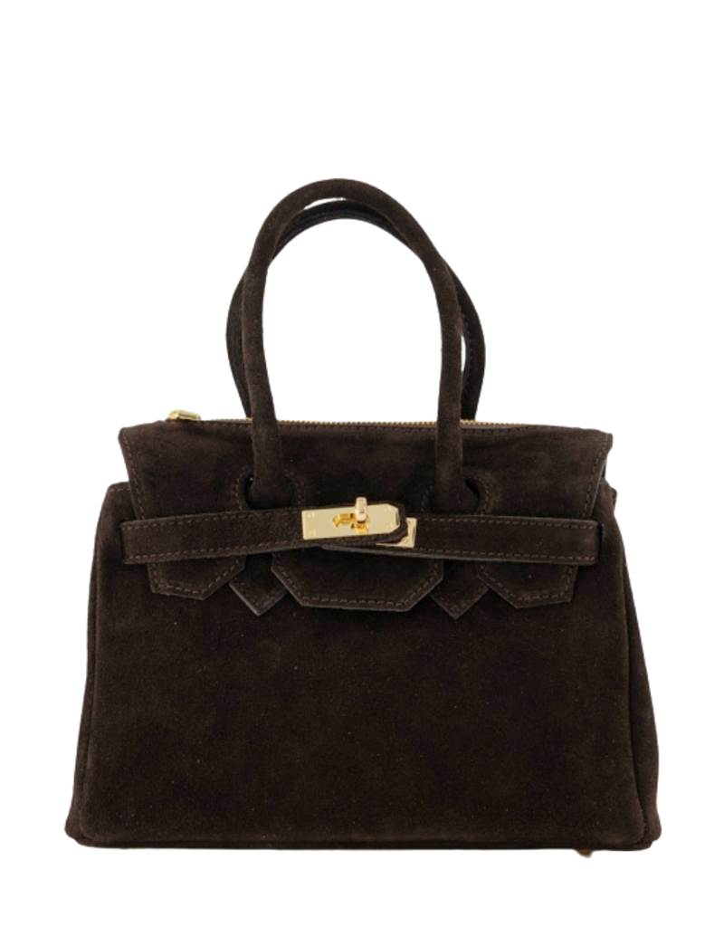 21Jewelz Fashion handtasje met gesp - suede donkerbruin