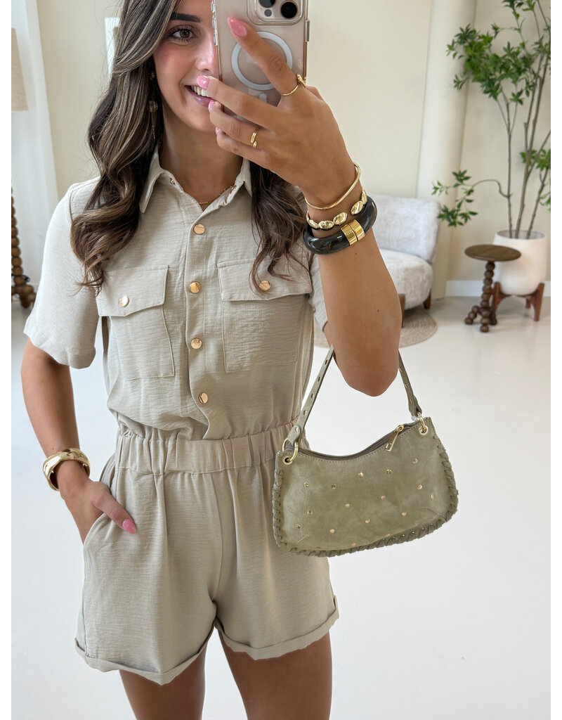 21Jewelz Playsuit met gouden knoopjes - beige