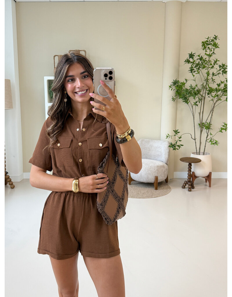 21Jewelz Playsuit met gouden knoopjes - bruin