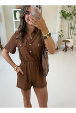 21Jewelz Playsuit met gouden knoopjes - bruin