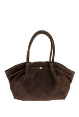 21Jewelz Middelgrote suede shopper met gouden sluiting - donkerbruin