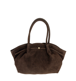 21Jewelz Middelgrote suede shopper met gouden sluiting - donkerbruin