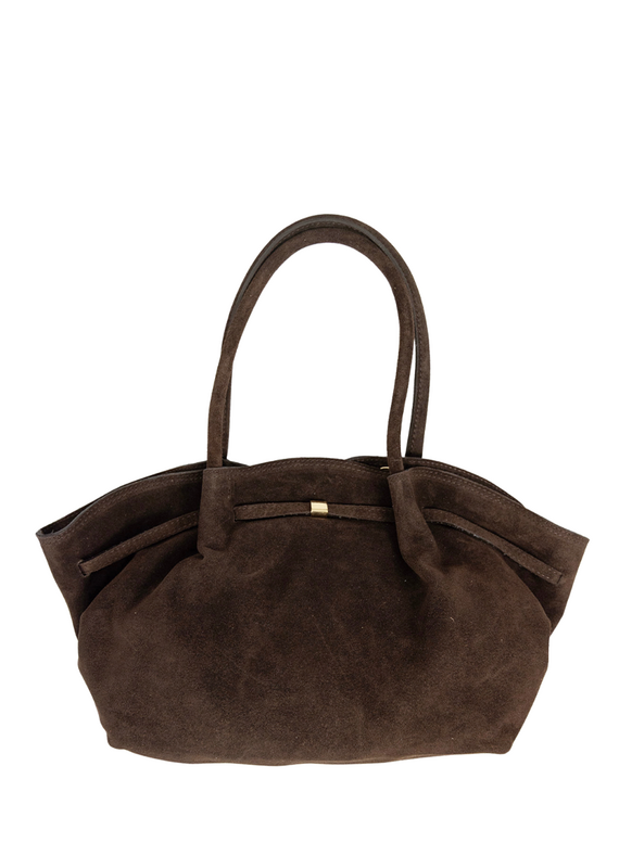 21Jewelz Middelgrote suede shopper met gouden sluiting - donkerbruin