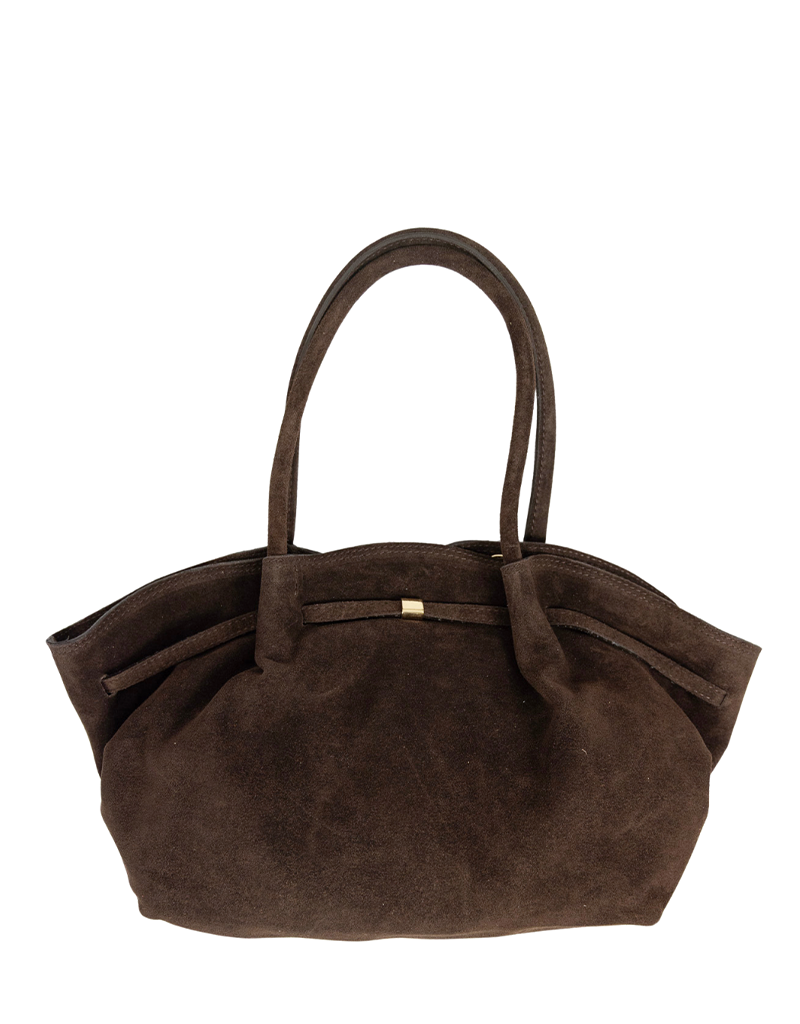 21Jewelz Middelgrote suede shopper met gouden sluiting - donkerbruin