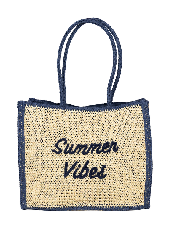 21Jewelz Rotan shopper "Summer Vibes" - blauw/beige