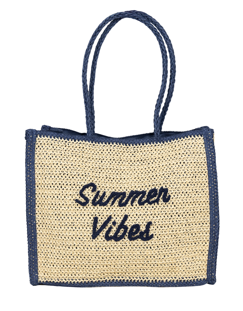 21Jewelz Rotan shopper "Summer Vibes" - blauw/beige