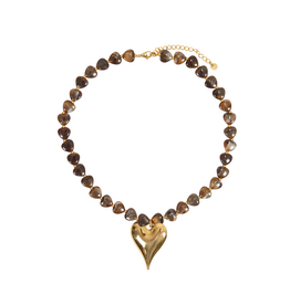 21Jewelz Ketting met hartjes kralen & groot hart - bruin