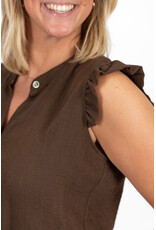21Jewelz Mouwloze blouse met ruffles & knoopdetail - bruin