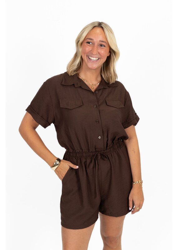21Jewelz Effen playsuit met koordje - bruin