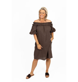 21Jewelz Off shoulder jurk met ruffle - bruin