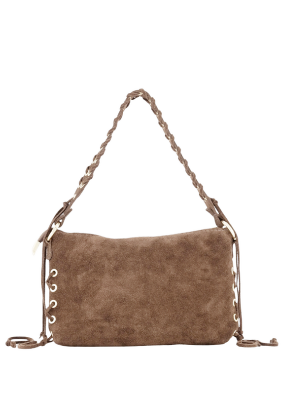 21Jewelz Handtasje met gevlochten zijkant & hengsel - suede taupe
