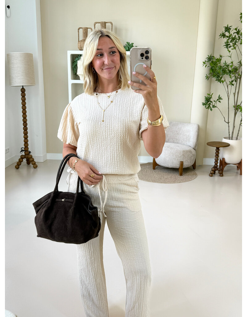 21Jewelz Losvallende co-ord set met pofmouwtjes - beige