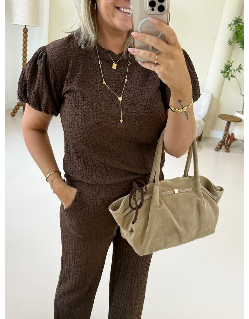 21Jewelz Losvallende co-ord set met pofmouwtjes - bruin