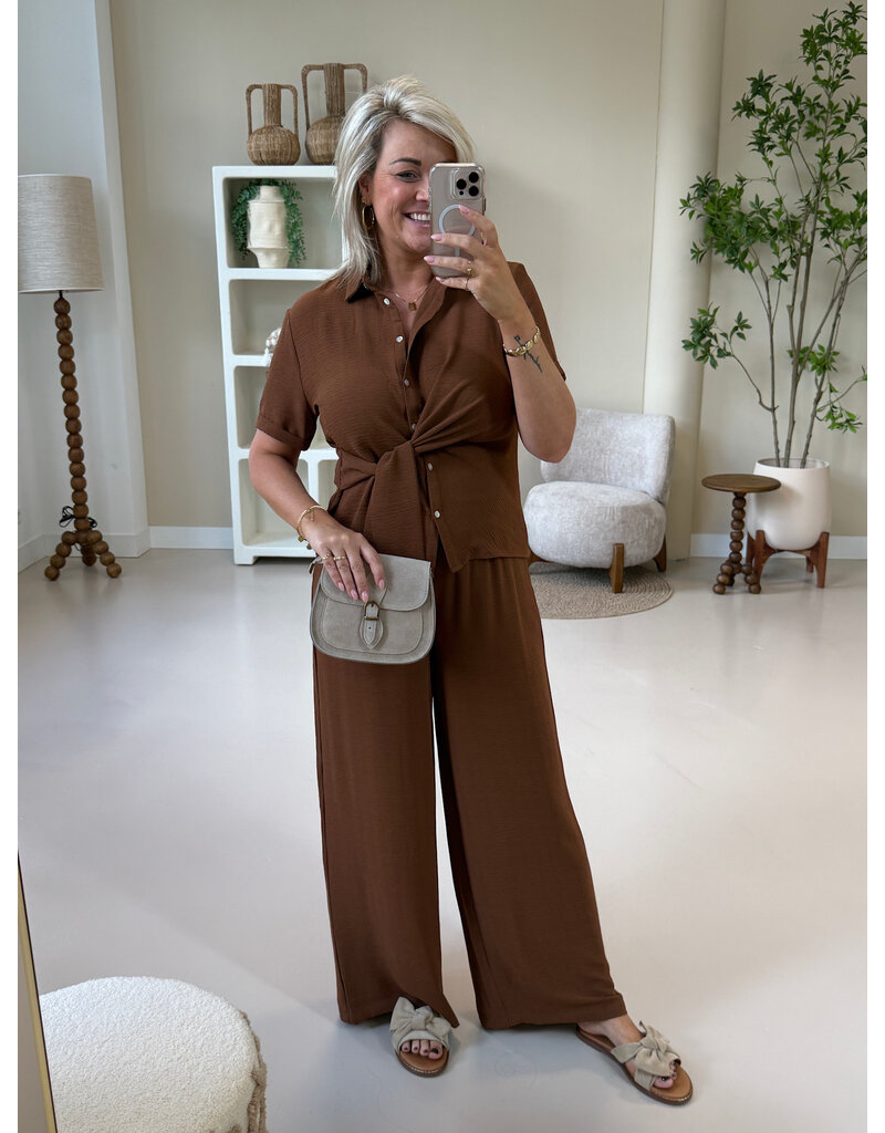 21Jewelz Losvallende pantalon met elastiek - bruin