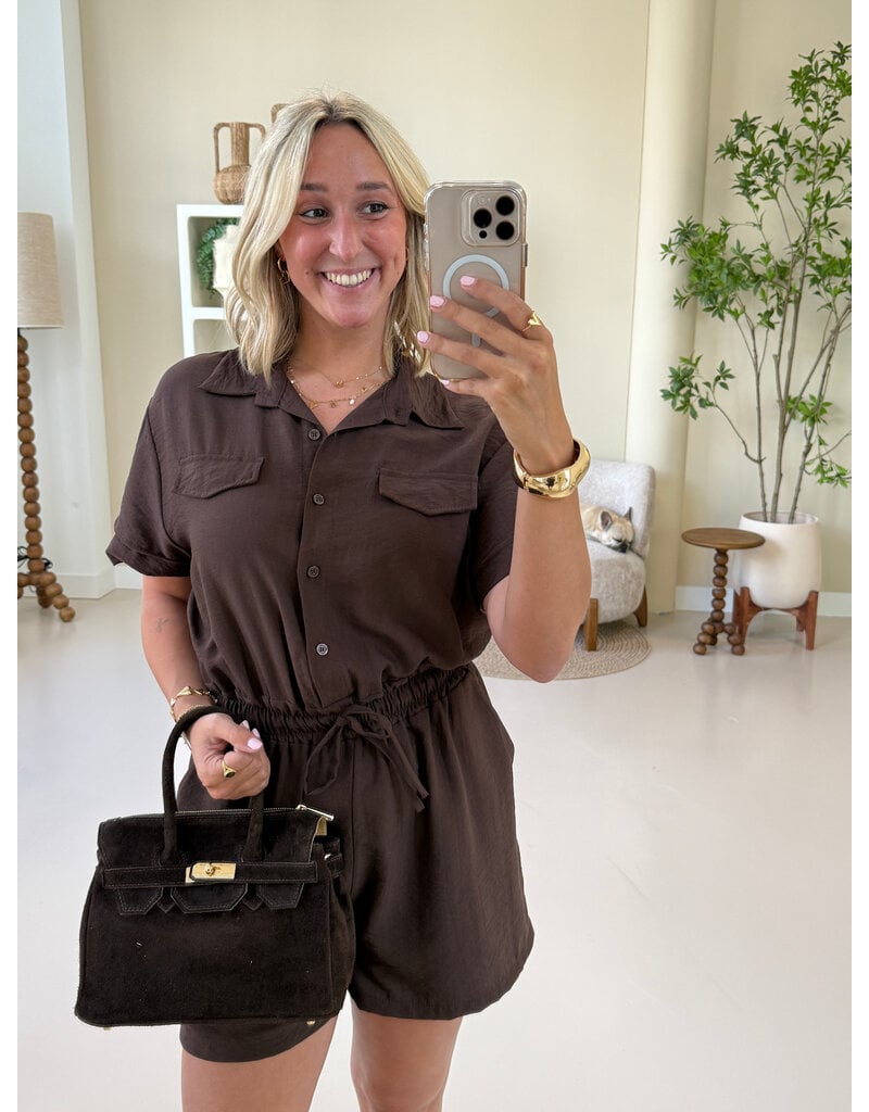 21Jewelz Effen playsuit met koordje - bruin