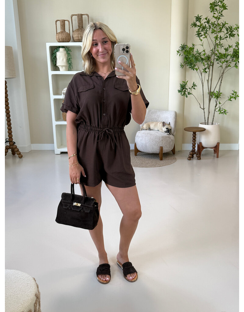 21Jewelz Effen playsuit met koordje - bruin