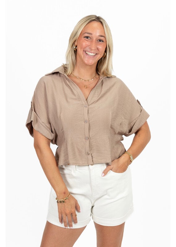 21Jewelz Blouse met omgeslagen korte mouwen - beige