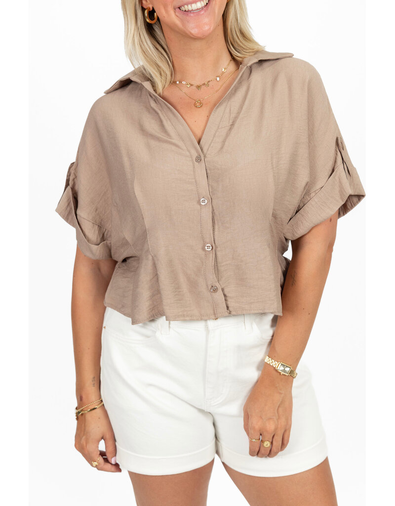 21Jewelz Blouse met omgeslagen korte mouwen - beige