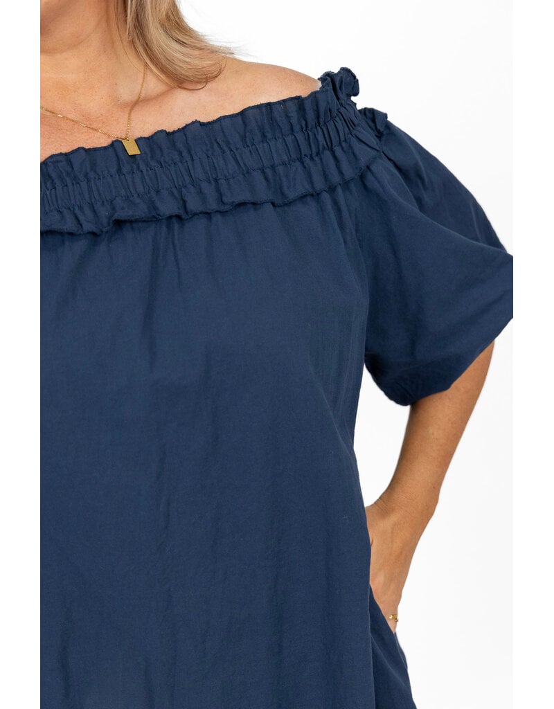 21Jewelz Off shoulder jurk met ruffle - donkerblauw