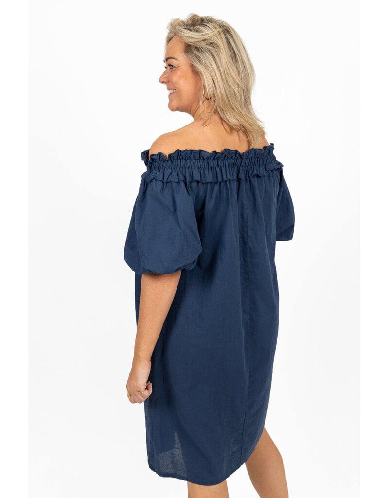 21Jewelz Off shoulder jurk met ruffle - donkerblauw