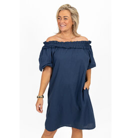 21Jewelz Off shoulder jurk met ruffle - donkerblauw