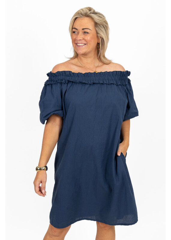 21Jewelz Off shoulder jurk met ruffle - donkerblauw