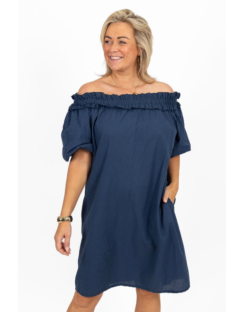 21Jewelz Off shoulder jurk met ruffle - donkerblauw