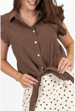 21Jewelz Blouse met knoopdetail & ruffles - lichtbruin