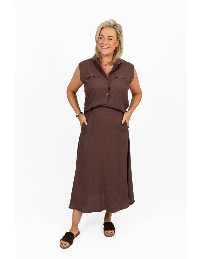 21Jewelz Effen linnen mouwloze blouse met zakjes - bruin