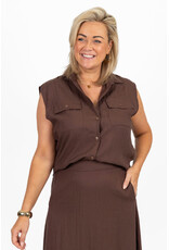 21Jewelz Effen linnen mouwloze blouse met zakjes - bruin