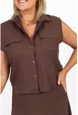 21Jewelz Effen linnen mouwloze blouse met zakjes - bruin