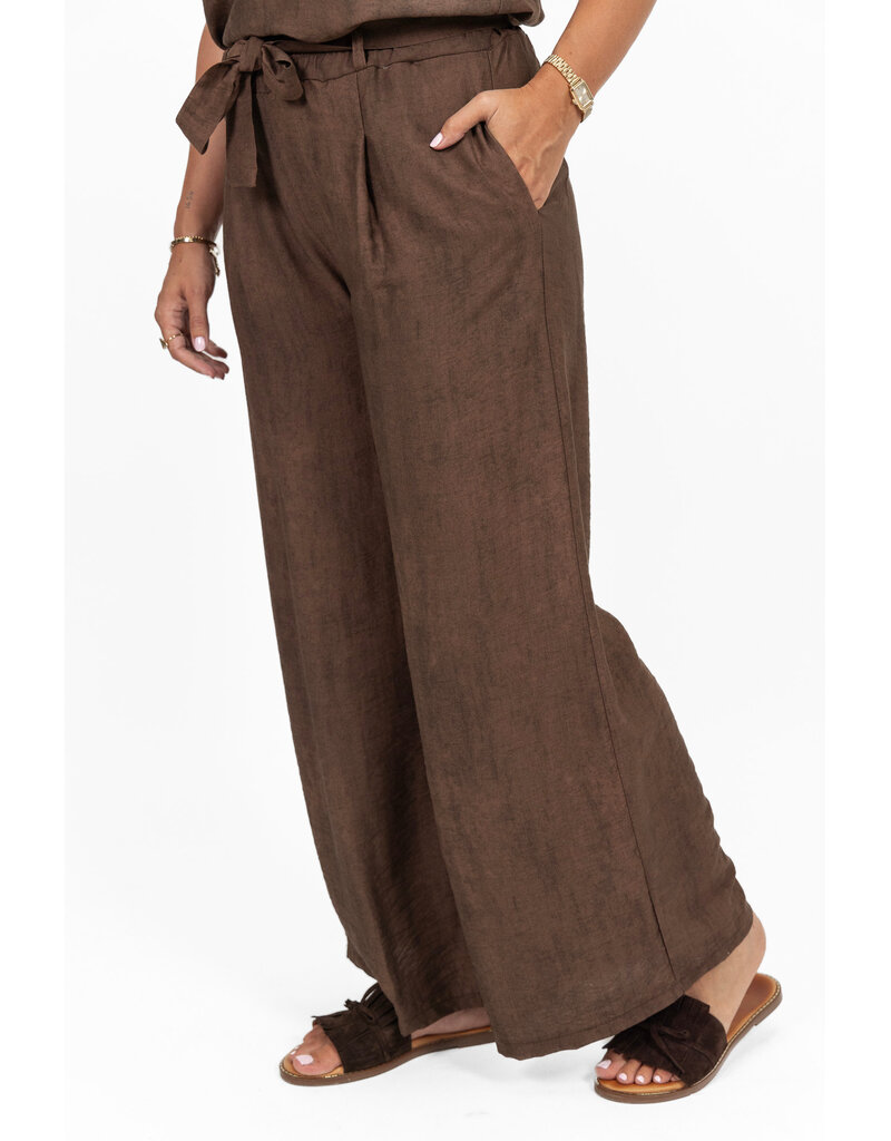 21Jewelz Effen zomer pantalon met strikceintuur - bruin