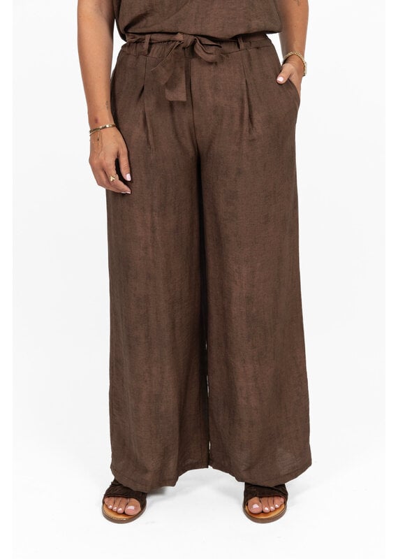 21Jewelz Effen zomer pantalon met strikceintuur - bruin