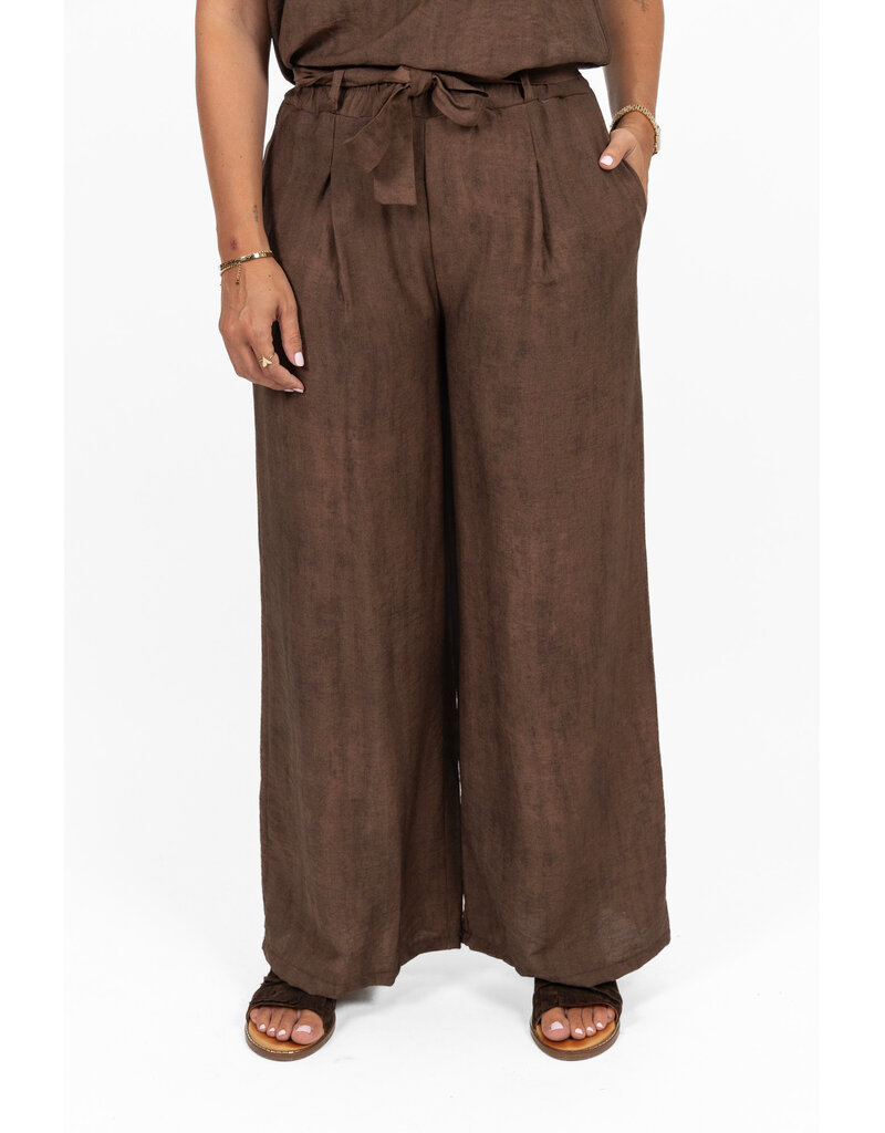 21Jewelz Effen zomer pantalon met strikceintuur - bruin