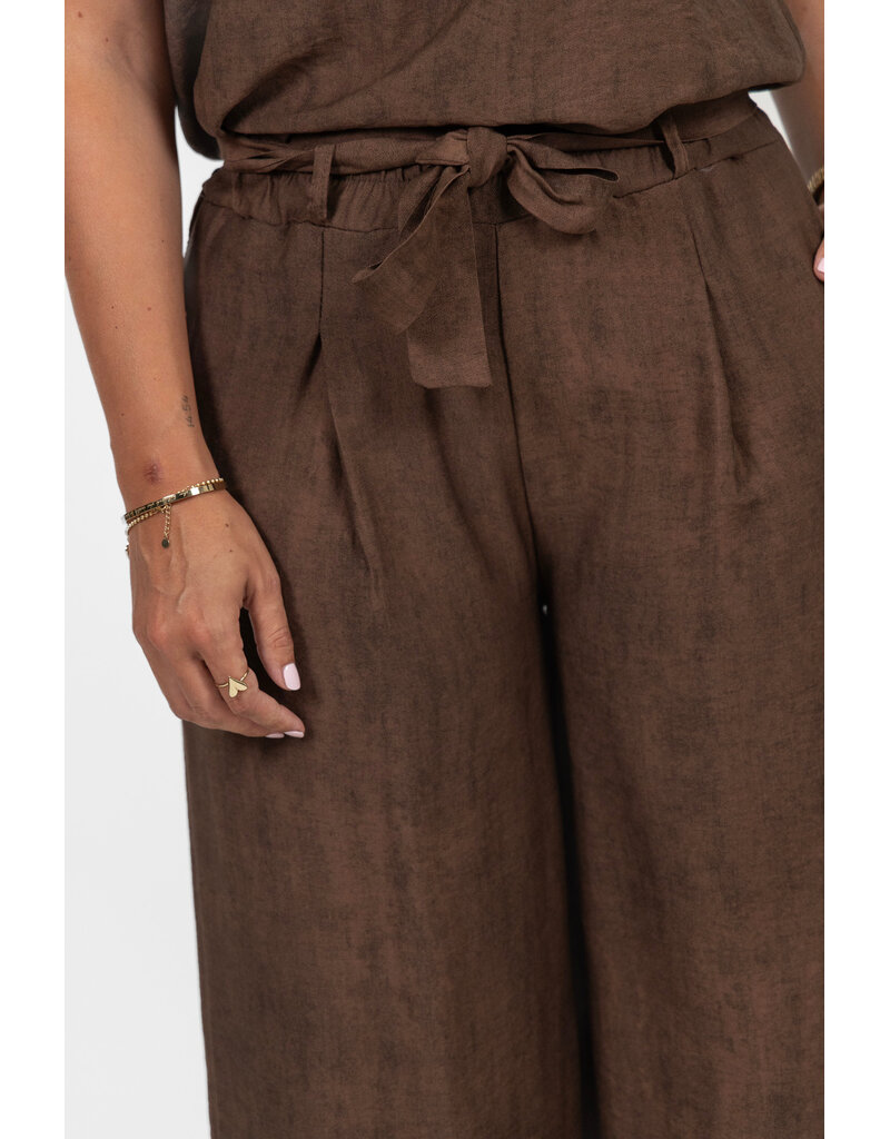 21Jewelz Effen zomer pantalon met strikceintuur - bruin