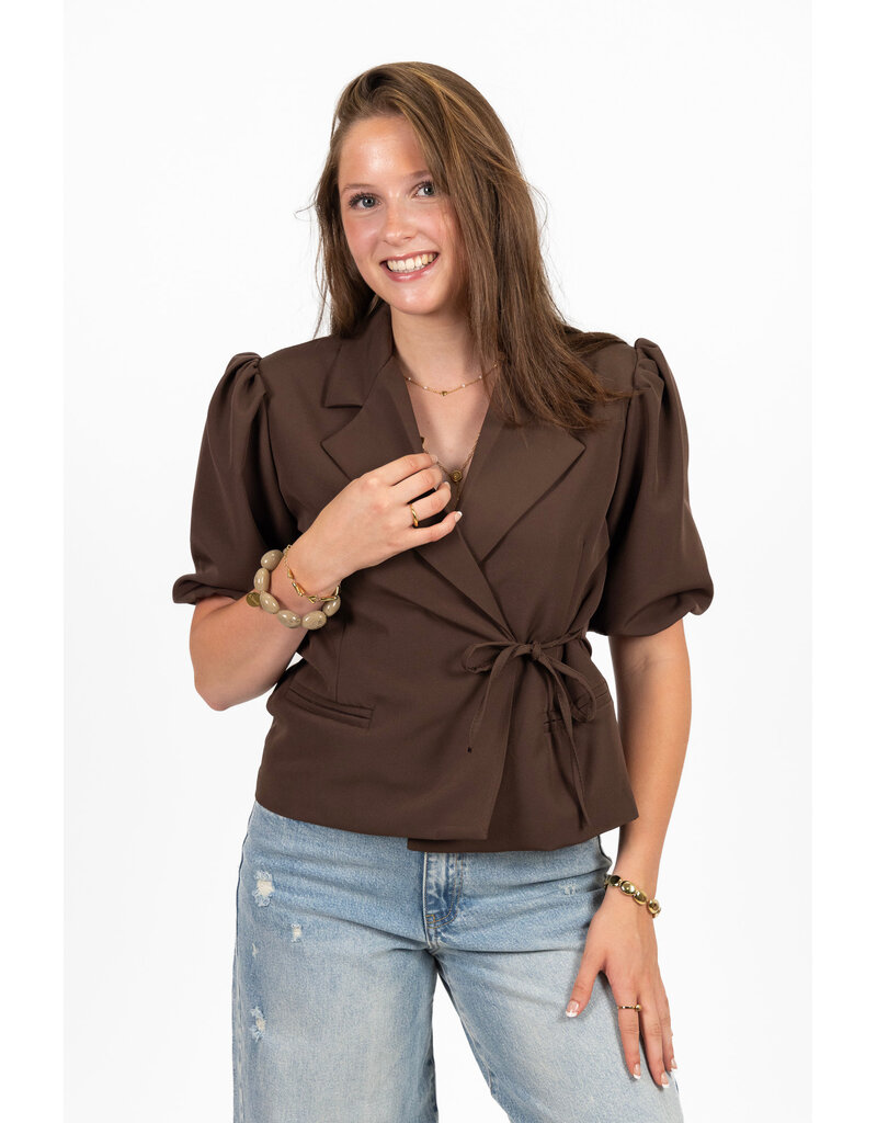 21Jewelz Blazer met korte mouwen & knoopdetail - bruin