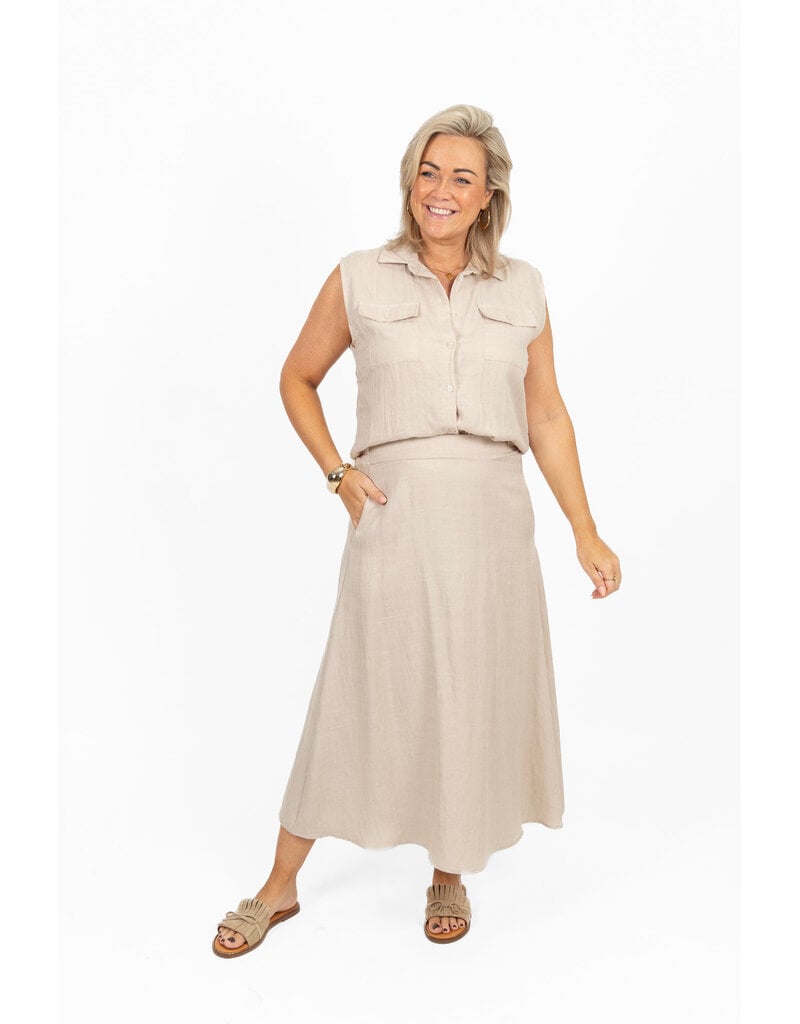 21Jewelz Effen linnen mouwloze blouse met zakjes - beige