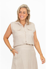 21Jewelz Effen linnen mouwloze blouse met zakjes - beige
