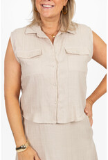 21Jewelz Effen linnen mouwloze blouse met zakjes - beige
