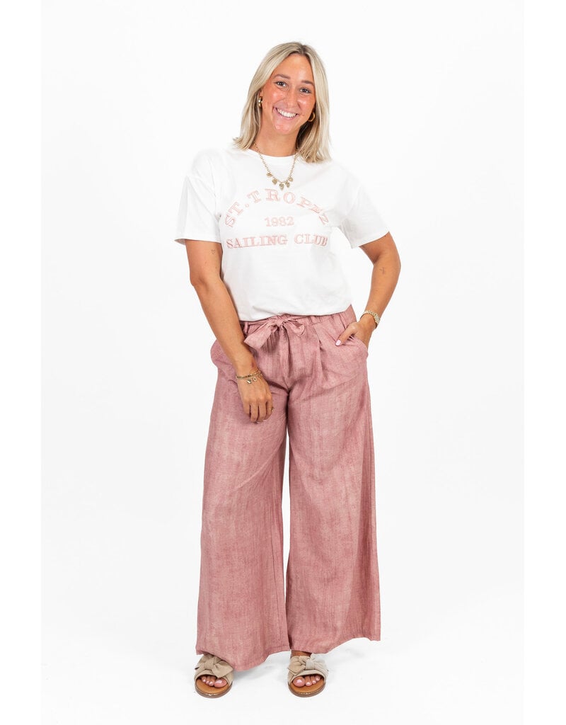 21Jewelz Effen zomer pantalon met strikceintuur - roze