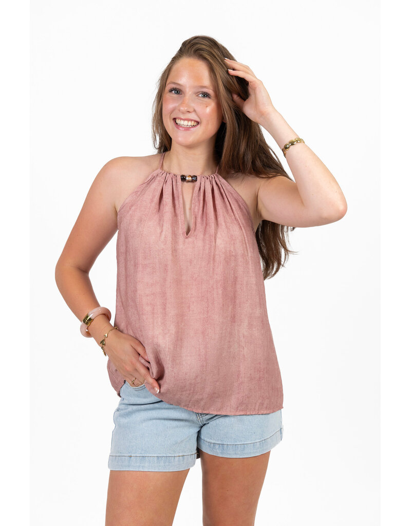 21Jewelz Effen haltertop met kralen - roze